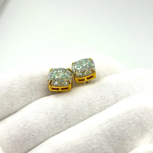 Kate Spade Gold and Silver Toned Multi Colored Glitter Sparkling Stud Earrings - Picture 2 of 4